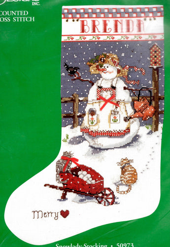 DIY Candamar Snowlady Snow Cat Christmas Counted Cross Stitch Stocking Kit 50973