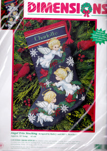 DIY Dimensions Angel Trio Snowflakes Counted Cross Stitch Stocking Kit 8644