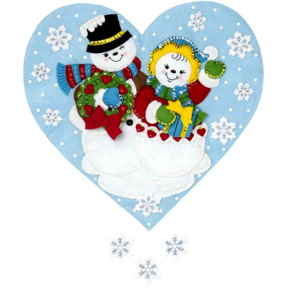 DIY Bucilla Snowman Love Snow Christmas Couple Hanging Felt Craft Kit 86917E