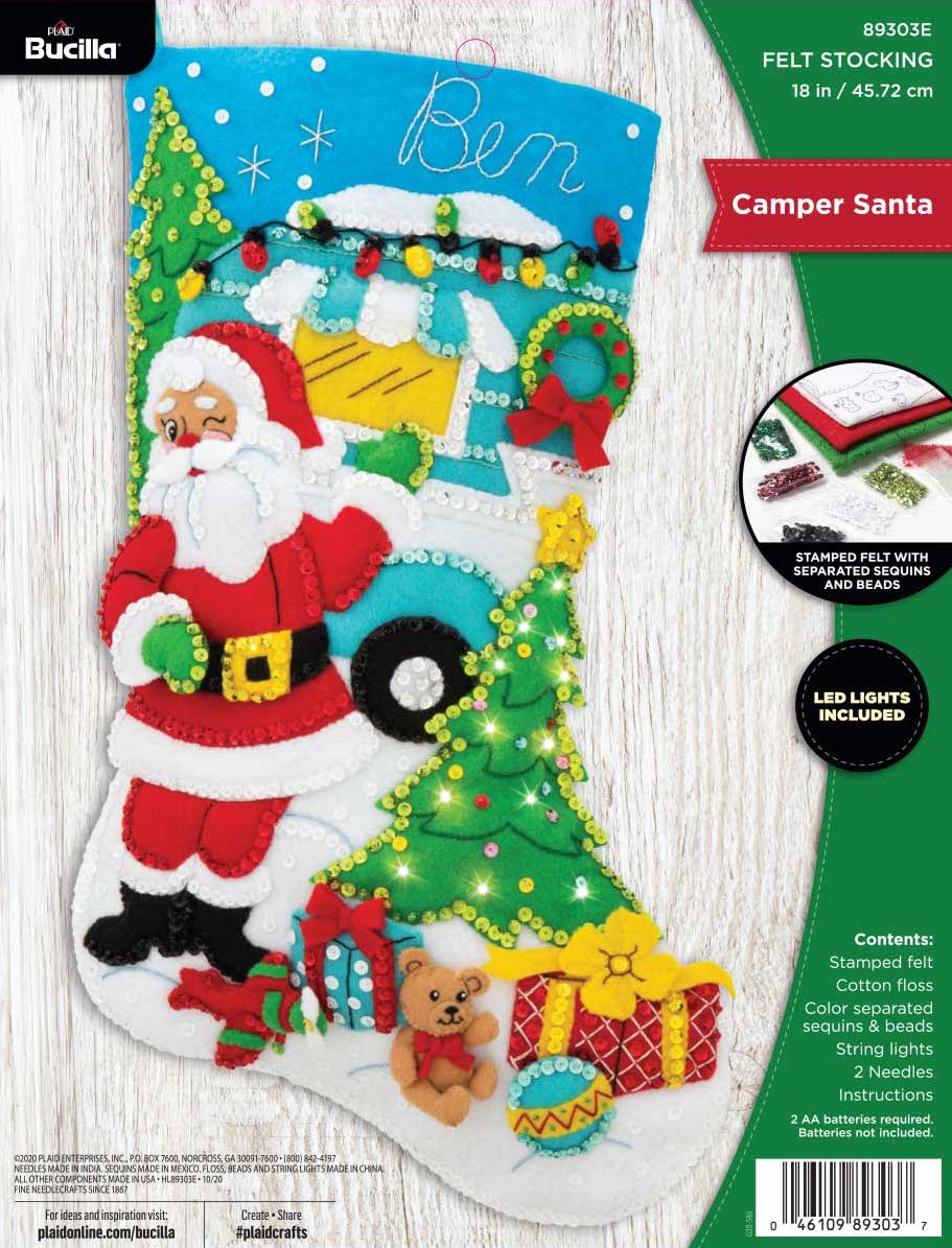DIY Bucilla Camper Santa Travel Vacation Christmas Felt Stocking Kit 89303E