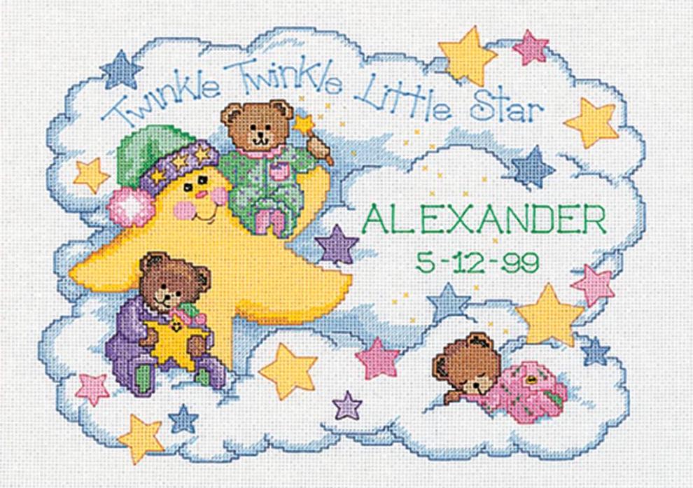 DIY Dimensions Twinkle Twinkle Birth Record Baby Counted Cross Stitch Kit 3865