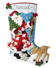 Load image into Gallery viewer, DIY Bucilla Timeless St Nick Santa Deer Snow Christmas Felt Stocking Kit 89309E