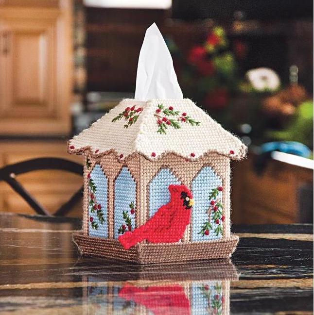 DIY Mary Maxim Bird Feeder Christmas Plastic Canvas Tissue Box Cover Kit 21595