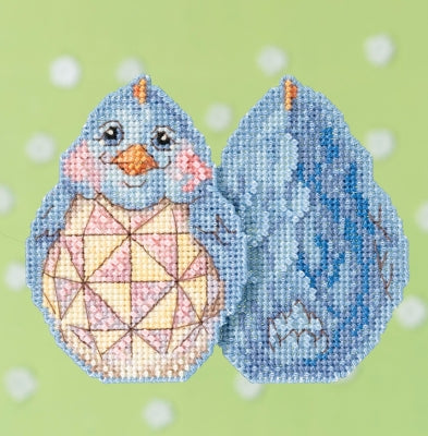 Mill Hill beaded counted cross stitch ornament kit.  The design features a blue chick shaped like a decorated Easter egg.