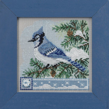 DIY Mill Hill Blue Jay Winter Bird Button Bead Counted Cross Stitch Picture Kit