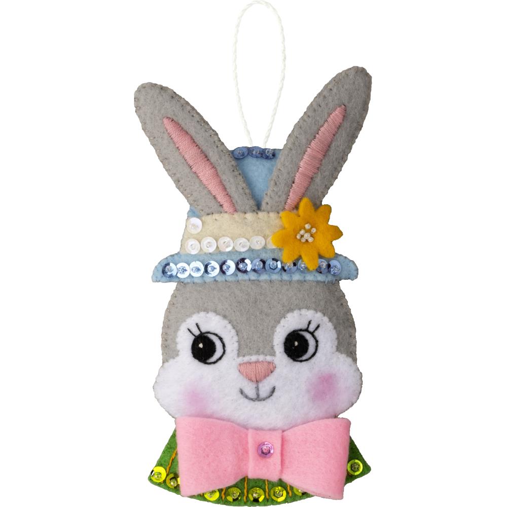 Easter bunny head with green collar and pink bow tie