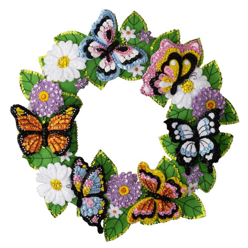 Bucilla Felt Wreath Kit. Design features butterflies and flowers.