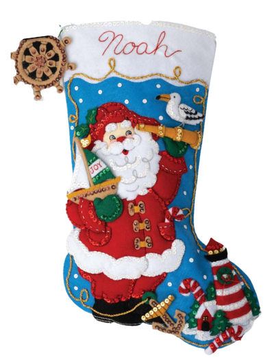 Bucilla Felt Applique 18 Stocking Making Kit, Ahoy Santa,  Perfect for DIY Arts and Crafts, 89466E