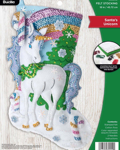 DIY Bucilla Santa's Unicorn Rainbow Christmas Felt Stocking Kit