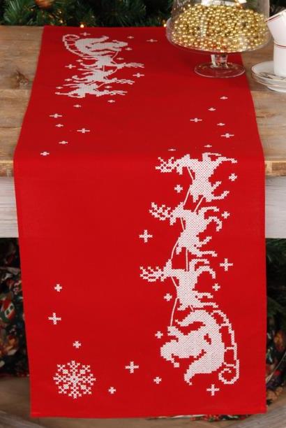 DIY Vervaco Sleigh Christmas Santa Stamped Cross Stitch Table Runner Scarf Kit