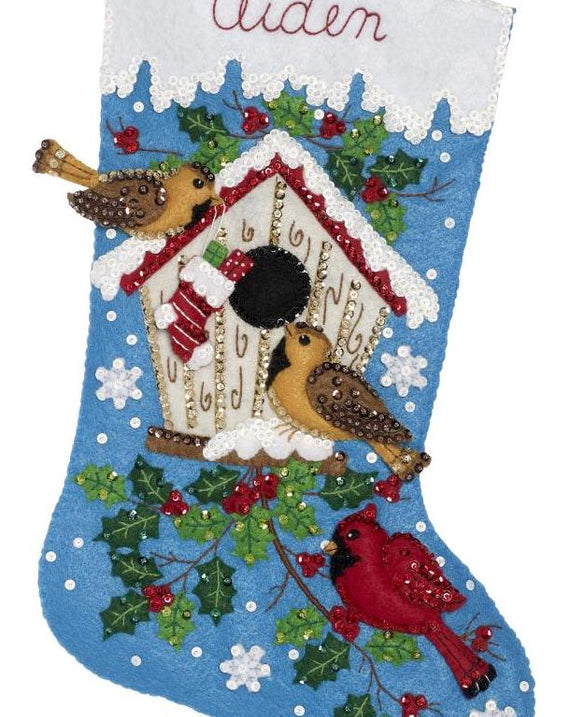 DIY Bucilla Christmas Birds Cardinal Birdhouse Felt Stocking Kit