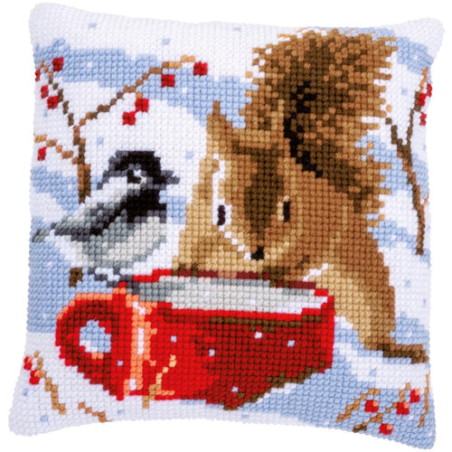 DIY Vervaco Squirrel & Tit Winter Chunky Needlepoint Cushion Pillow Top Kit 16