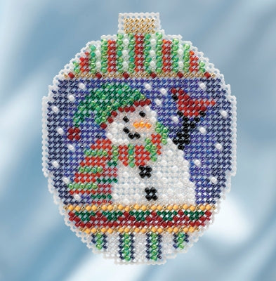 DIY Mill Hill Snowman Greetings Christmas Bulb Bead Cross Stitch Ornament Kit