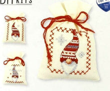 Load image into Gallery viewer, DIY Vervaco Christmas Gnomes Santa Potpourri Gift Bag Counted Cross Stitch Kit