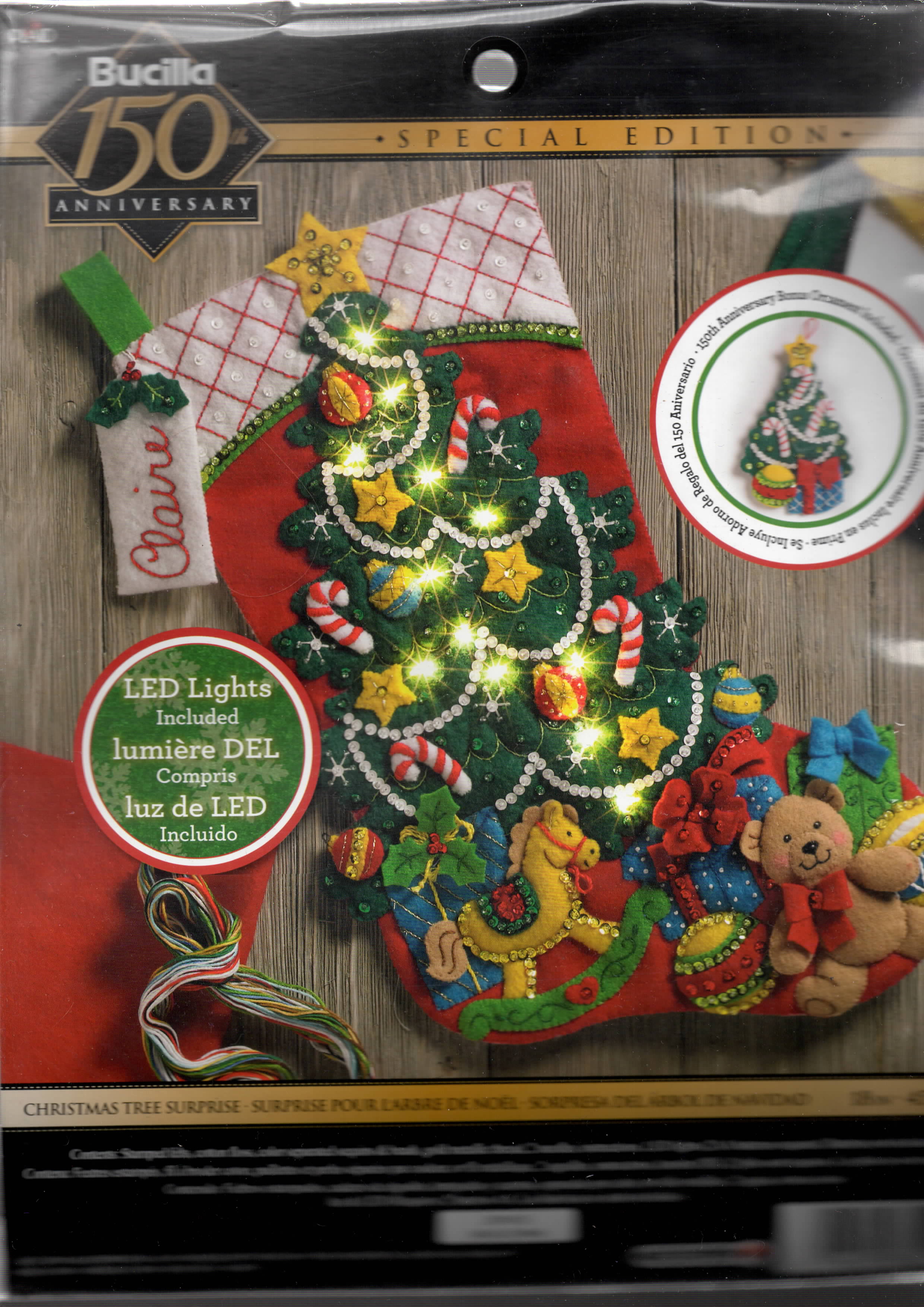 DIY Bucilla Christmas Tree Surprise Bear Toys Lighted Felt Stocking Kit 86710I