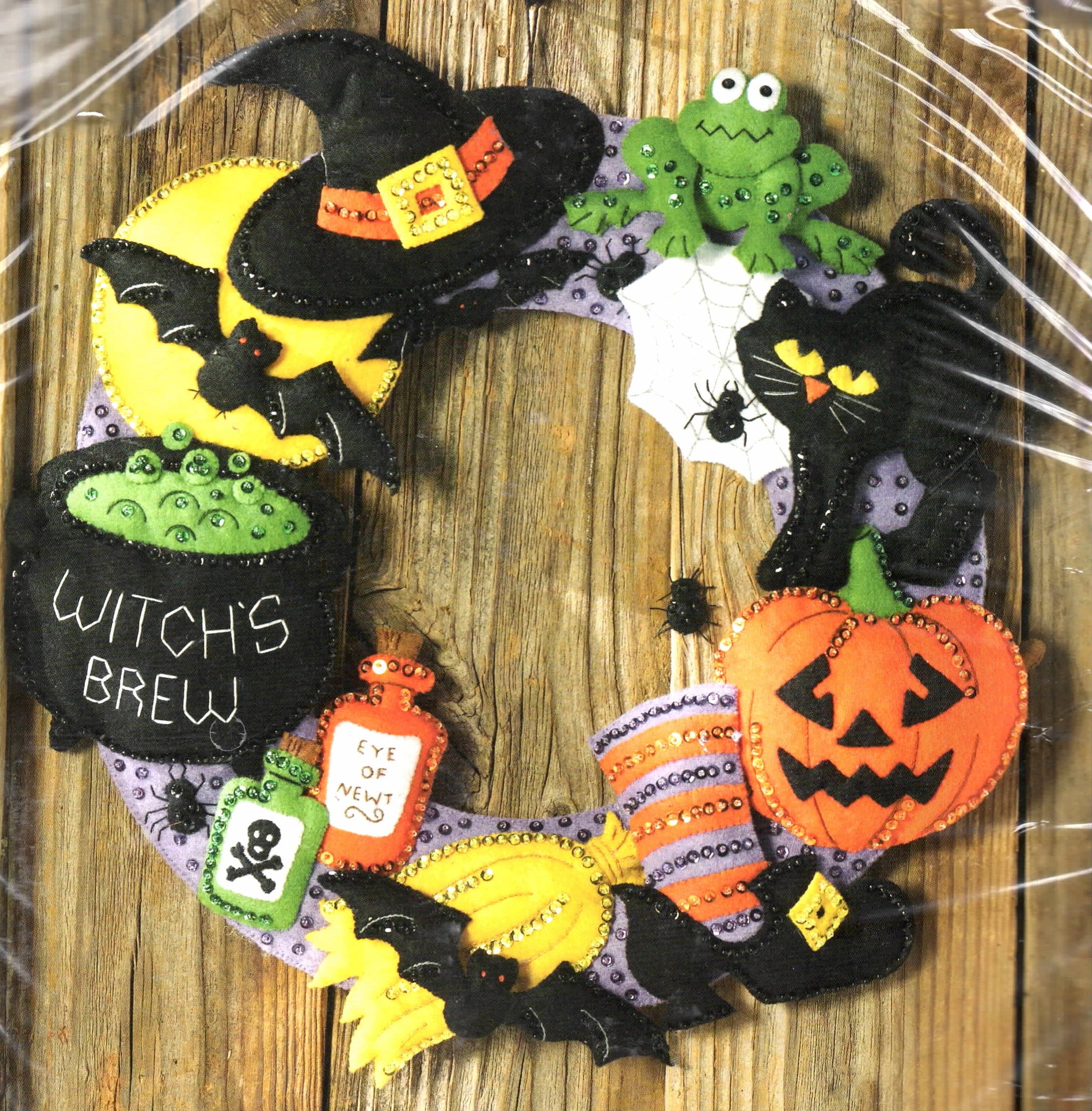 DIY Repackaged Bucilla Witchs Brew Scary Halloween Wreath Felt Craft Kit 86563