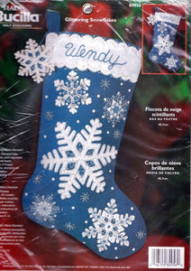 DIY Bucilla Glittering Snowflakes Sparkle Blue Christmas Felt Stocking Kit 84956