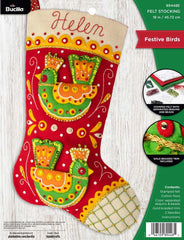 DIY Bucilla Festive Birds 12 Days of Christmas Holiday Felt Stocking Kit 89448E