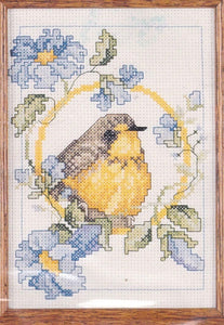 DIY Bernat Canada Warbler Bird Blue Flowers Counted Cross Stitch Kit 5 x 7