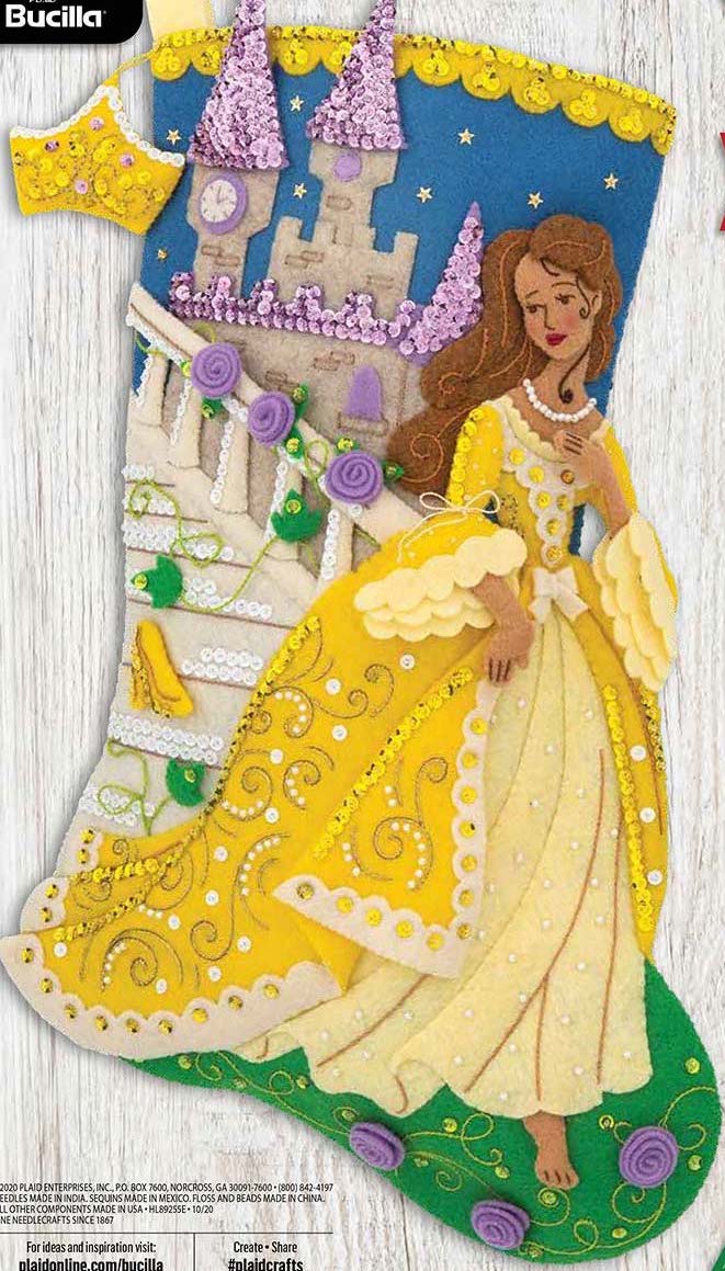 DIY Bucilla Glass Slipper Cinderella Princess Stairs Felt Stocking Kit 89255E