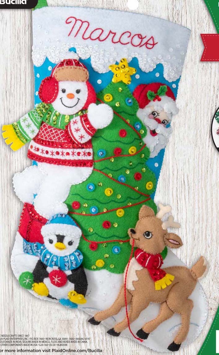 DIY Bucilla Tree Party Snowman Penguin Deer Christmas Felt Stocking Kit 89259E