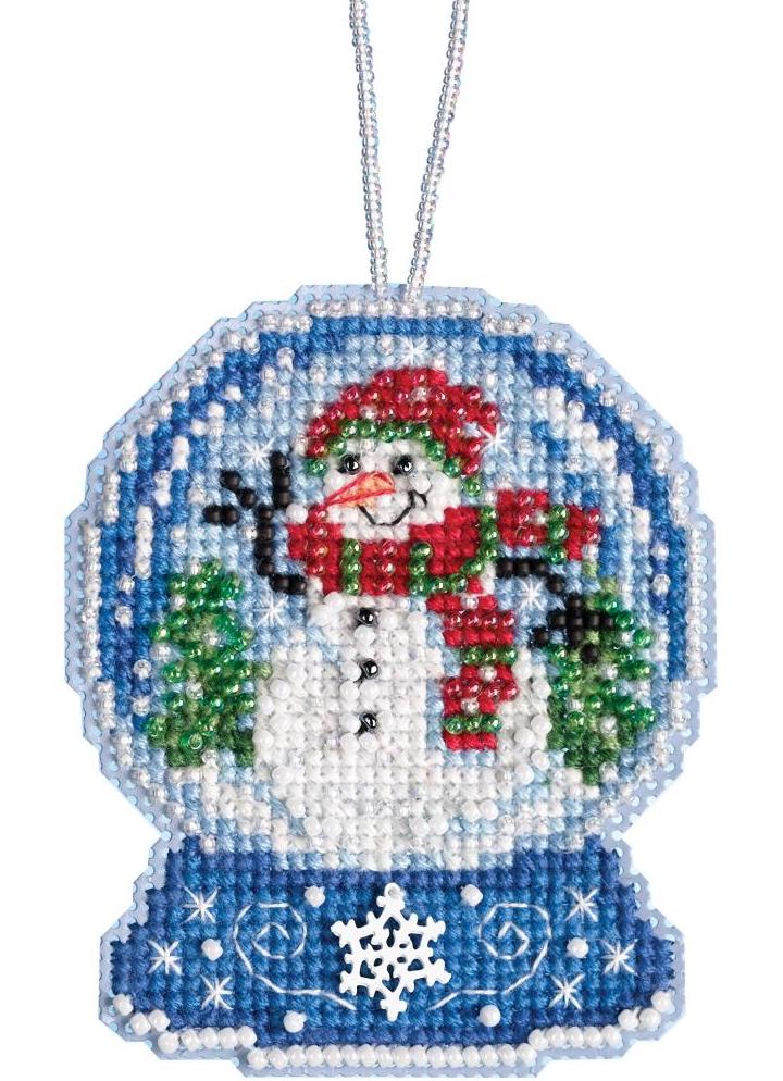 DIY Mill Hill Snowman Snow Globe Christmas Glass Bead Cross Stitch Ornament Kit