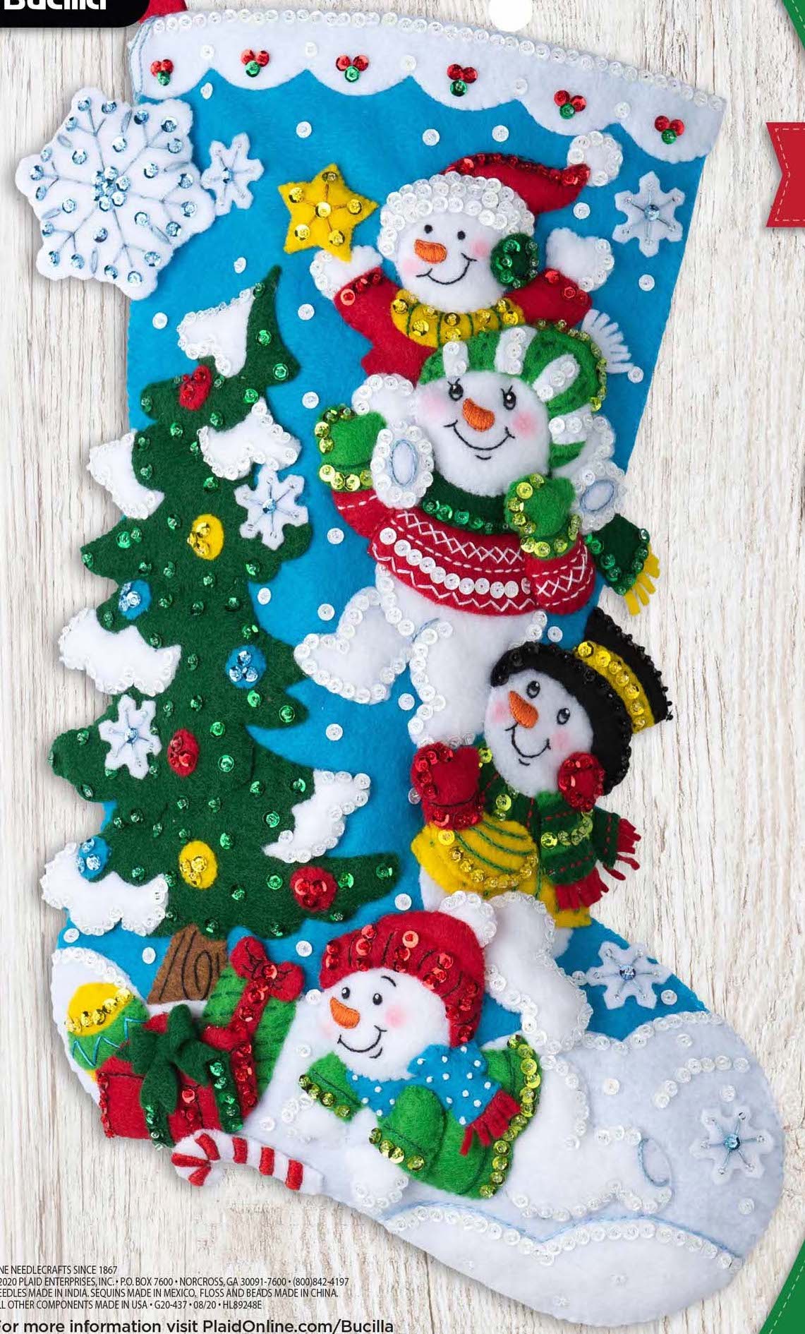DIY Bucilla Teamwork Snowmen Decorating Christmas Snow Felt Stocking Kit 89248E