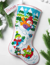 Load image into Gallery viewer, DIY Bucilla Gem Dots Sledding Snowmen Christmas Craft Facet Stocking Kit 89318E
