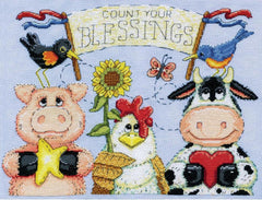 DIY Design Works Barnyard Blessings Farm Animals Counted Cross Stitch Kit 3423