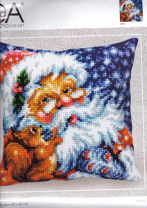 DIY Collection D'Art Santa Squirrel Cross Stitch Needlepoint 16" Pillow Top Kit