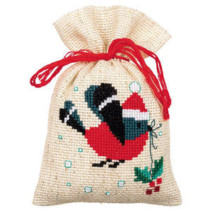 DIY Vervaco Christmas Bird and House Potpourri Gift Bag Counted Cross Stitch Kit