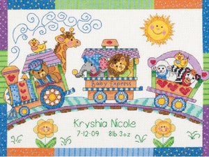 DIY Dimensions Baby Express Birth Record Train Counted Cross Stitch Kit 73428