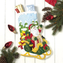 DIY Bucilla Santas Grand Sleigh Christmas Eve Holiday Felt Stocking Kit 86842E