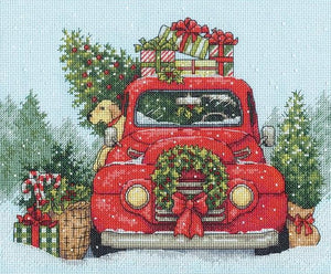 DIY Dimensions Festive Ride Truck Puppy Christmas Counted Cross Stitch Kit 08992
