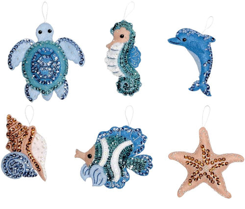 DIY Bucilla Under the Sea Fish Seahorse Christmas Felt Ornament Kit 86958E