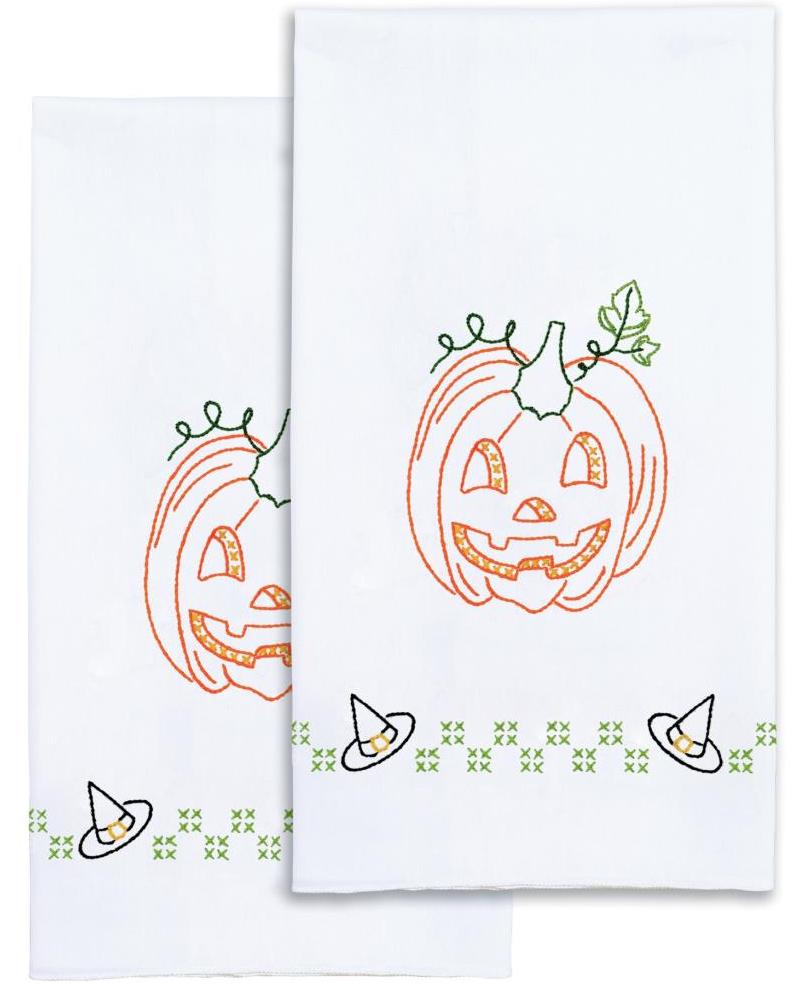 DIY Jack Dempsey Halloween Pumpkin Fall Stamped Cross Stitch Hand Towel Kit