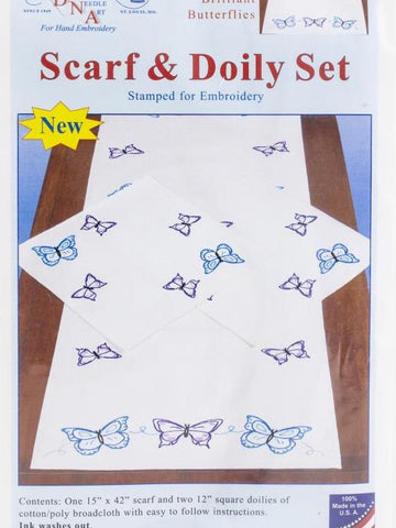 DIY Jack Dempsey Brilliant Butterflies Stamped Embroidery Scarf & Doily Set