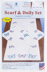 DIY Jack Dempsey Brilliant Butterflies Stamped Embroidery Scarf & Doily Set