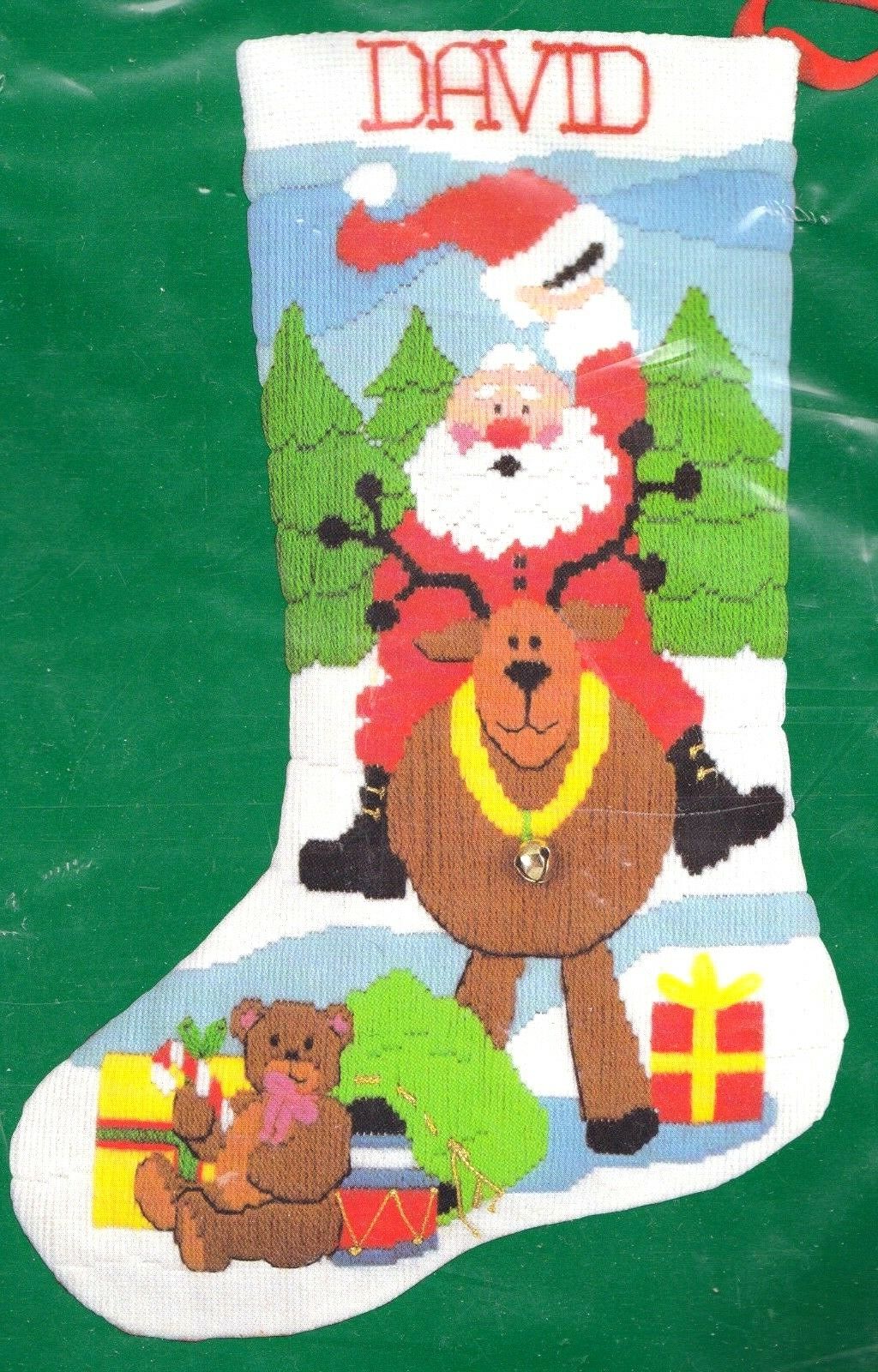 DIY Dimensions Hi Ho Santa Reindeer Christmas Long Needlepoint Stocking Kit 9046