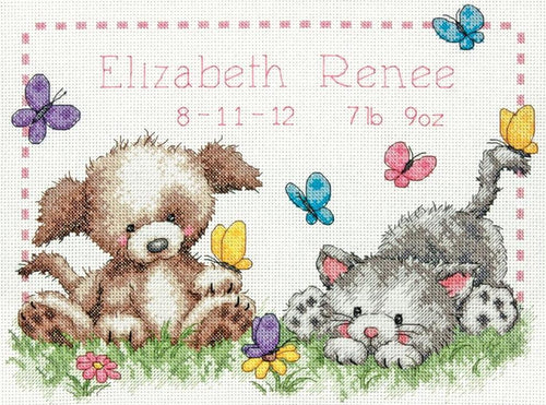 DIY Dimensions Pet Friends Birth Record Baby Counted Cross Stitch Kit 73883