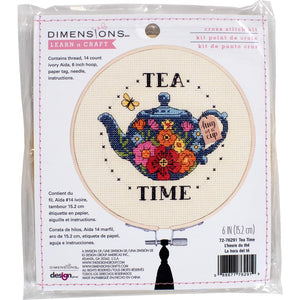 DIY Dimensions Tea Time Floral Teapot Flowers Counted Cross Stitch Kit 76291