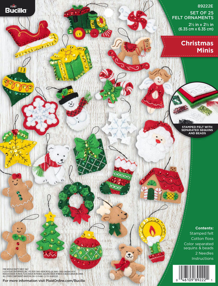 DIY Bucilla Christmas Minis Santa Snowman Bear Felt Ornaments Kit