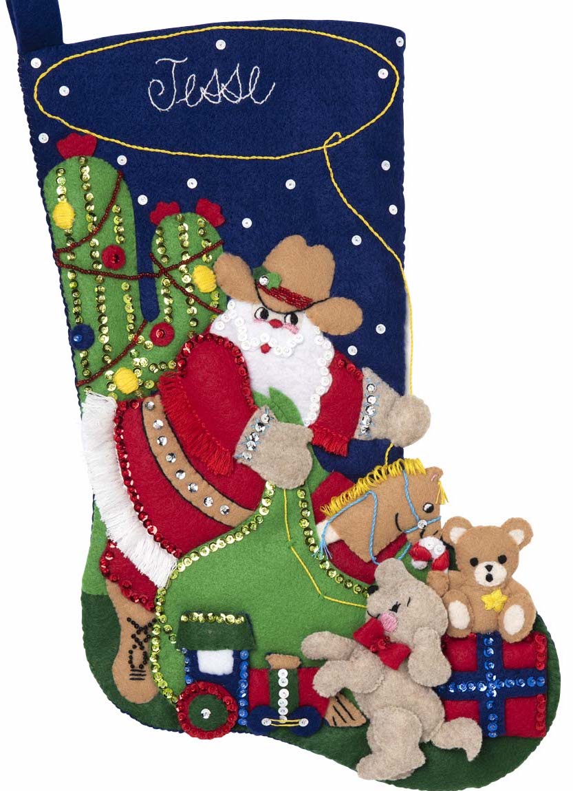 DIY Bucilla Christmas Round Up Santa Cowboy Cactus Felt Stocking Kit 89075E