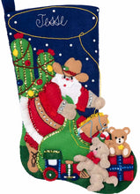Load image into Gallery viewer, DIY Bucilla Christmas Round Up Santa Cowboy Cactus Felt Stocking Kit 89075E