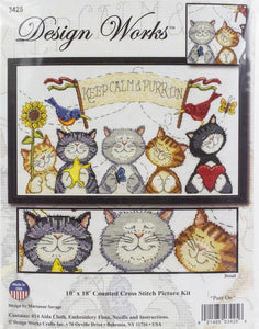 DIY Design Works Purr On Cats Kittens Keep Calm Counted Cross Stitch Kit 3425