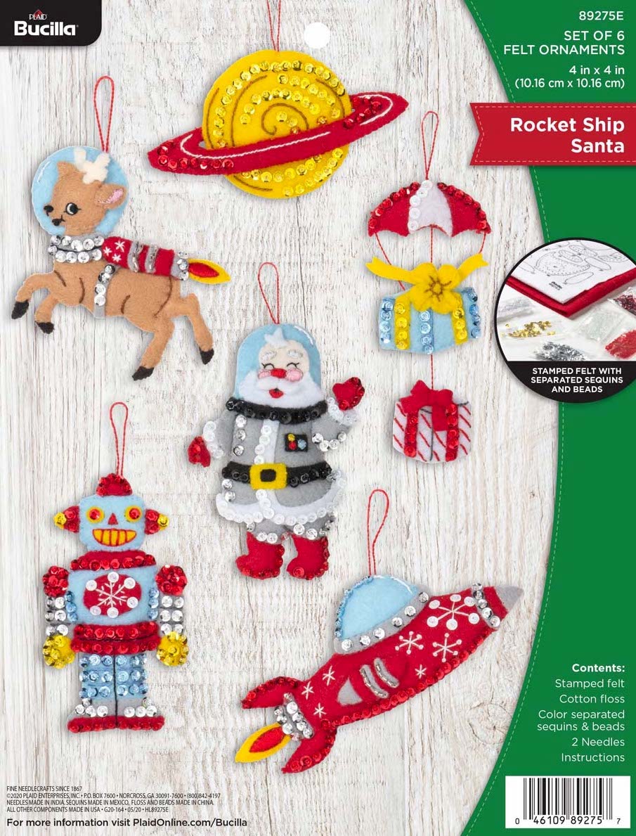 DIY Bucilla Rocket Ship Santa Robot Christmas Felt Ornament Kit