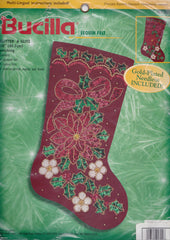 DIY Bucilla Glitter & Glitz Poinsettia Holly Christmas Felt Stocking Kit 84303