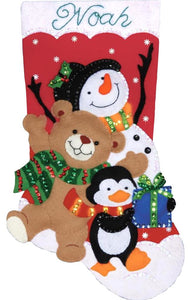 DIY Design Works Holiday Friends Snowman Christmas Felt Stocking Kit 5232
