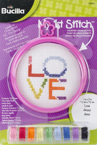 DIY Bucilla Love Colorful Kids Beginner Counted Cross Stitch Kit w/ Frame