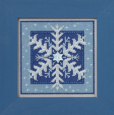 Mill Hill Beaded  counted cross stitch kit. The design features a snowflake with blue background